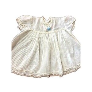 Vintage Baby Dress‎ - Embroidered Flowers, Lace Trim